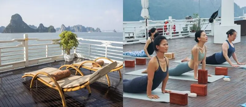 Croisiere en baie Halong pour un cours de yoga du matin sur le sundeck Croisiere en baie Halong pour un cours de yoga du matin sur le sundeck