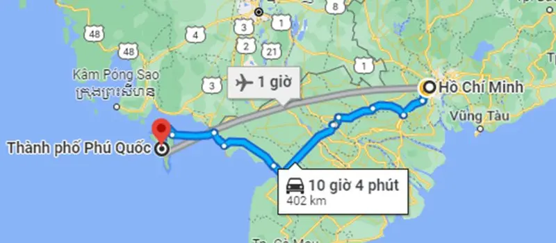 Distance de Hô Chi Minh-Ville à Phu Quoc