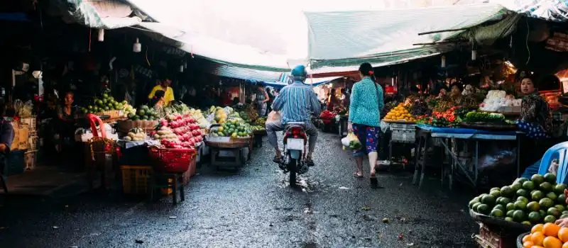 Variété de stands regorgeant de fruits tropicaux frais Variété de stands regorgeant de fruits tropicaux frais